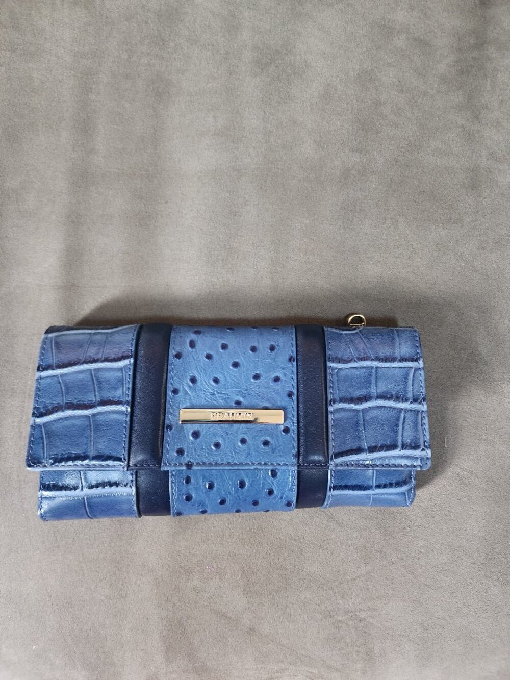 Brahmin Cordelia Trifold Retro Blue Skye Leather Wallet